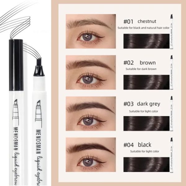 4 Tip Waterproof Eyebrow Pen – Fine Sketch Liquid Tattoo Tint for Natural Look