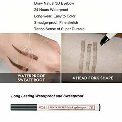 4 Tip Waterproof Eyebrow Pen – Fine Sketch Liquid Tattoo Tint for Natural Look
