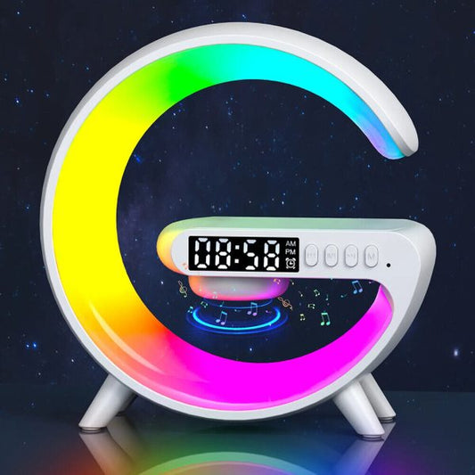 G63 4-in-1 Bluetooth Speaker – RGB Night Light, Alarm Clock, Desk Lamp & Wireless Charger