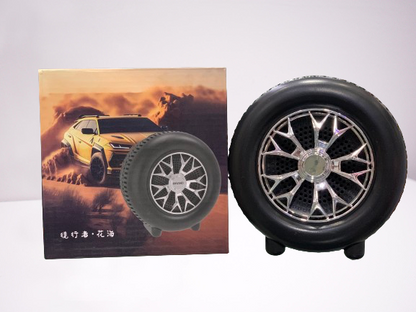 Tyre-Shaped Bluetooth Speaker – Deep Bass, Portable with LED Lights