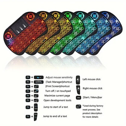 I8 Mini Wireless Keyboard with Touchpad – 7-Color Backlight, Plug & Play for TV & Projector
