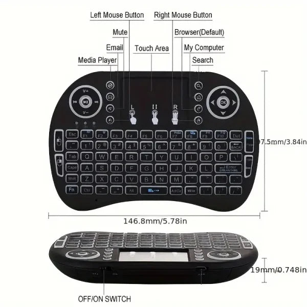 I8 Mini Wireless Keyboard with Touchpad – 7-Color Backlight, Plug & Play for TV & Projector
