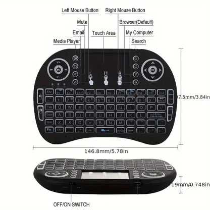 I8 Mini Wireless Keyboard with Touchpad – 7-Color Backlight, Plug & Play for TV & Projector